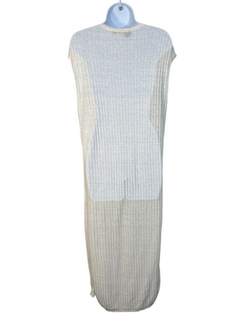 360 Sweater Italian Linen Ribbed Knit Midi Dress Sleeveless Sheath White M - Picture 6 of 9